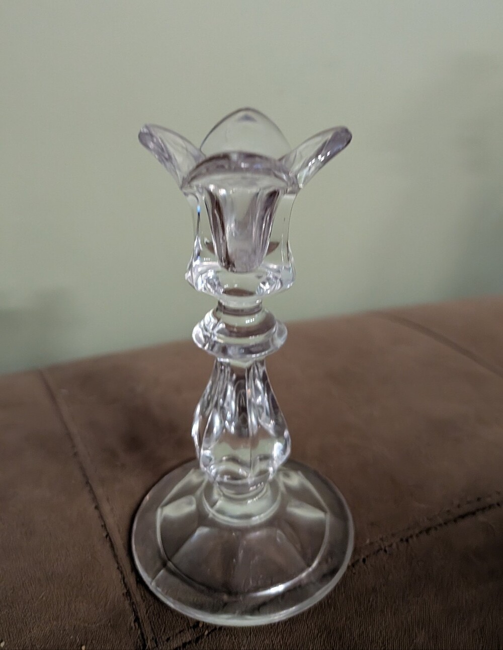 Clear Glass Floral Candlestick Holder - Home Art. 6in
